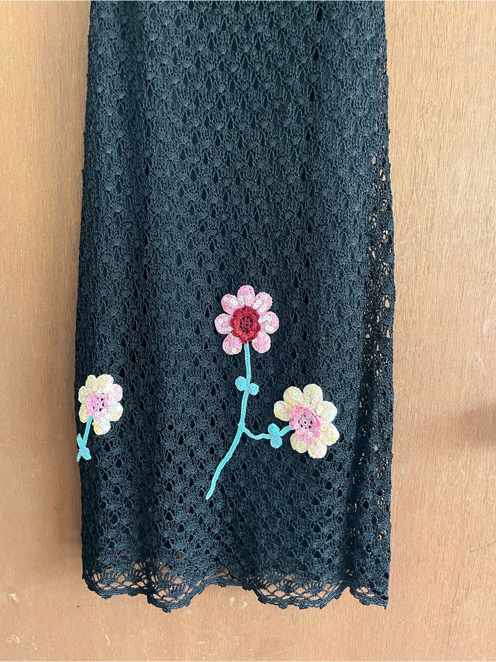 Sue Wong vintage Y2K crochet black floral sequin dress - Picture 2 of 5